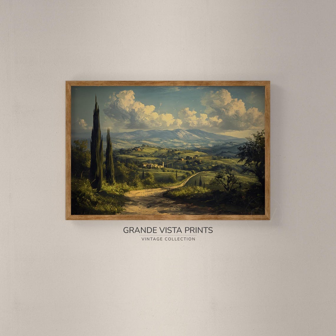 Tuscan Valley Vista Dirt Road Cypress Trees Distant Villa Italy Poster - Image 2