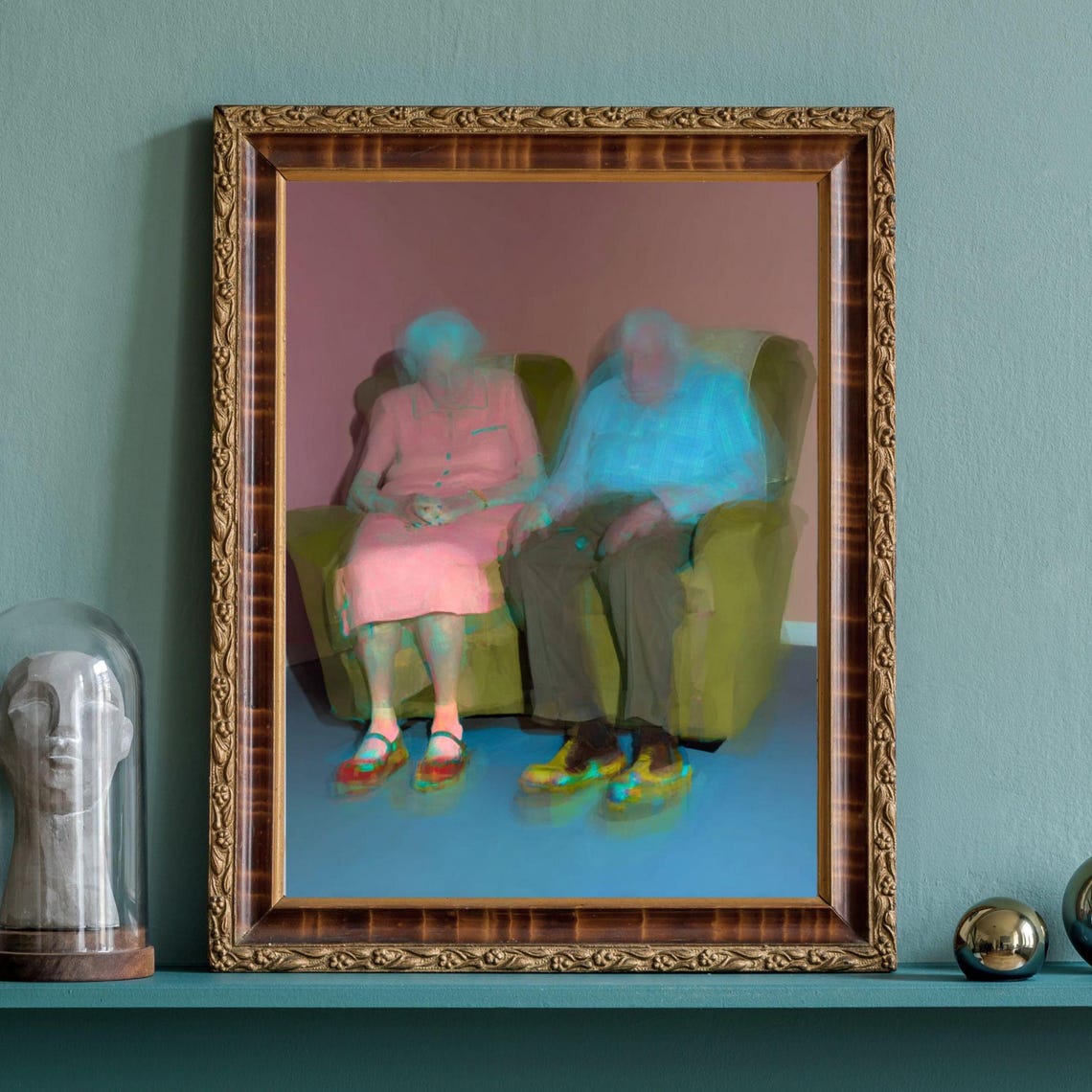 Ghostly Elderly Couple Double Exposure Memory Blurred Photo Art Poster