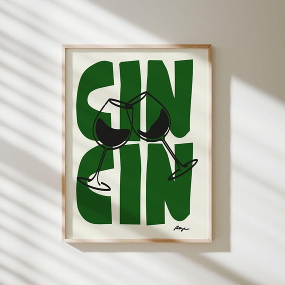Cin Cheers Print Retro Kitchen Bar Cart Art