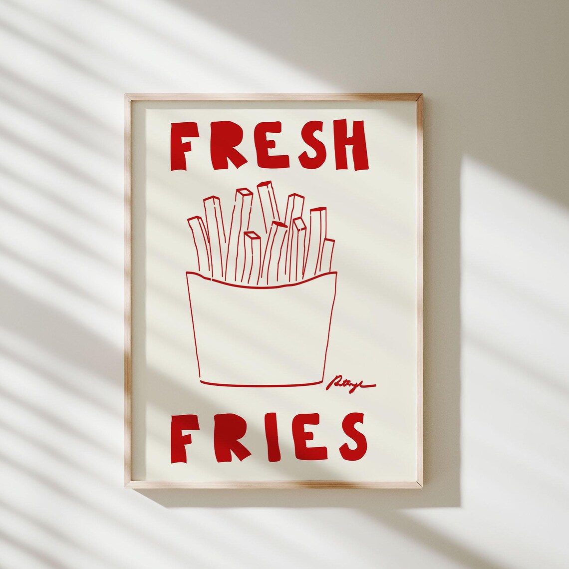 Fresh Fries Red Kitchen Poster Retro Food Art Playful Decor Diner Sign