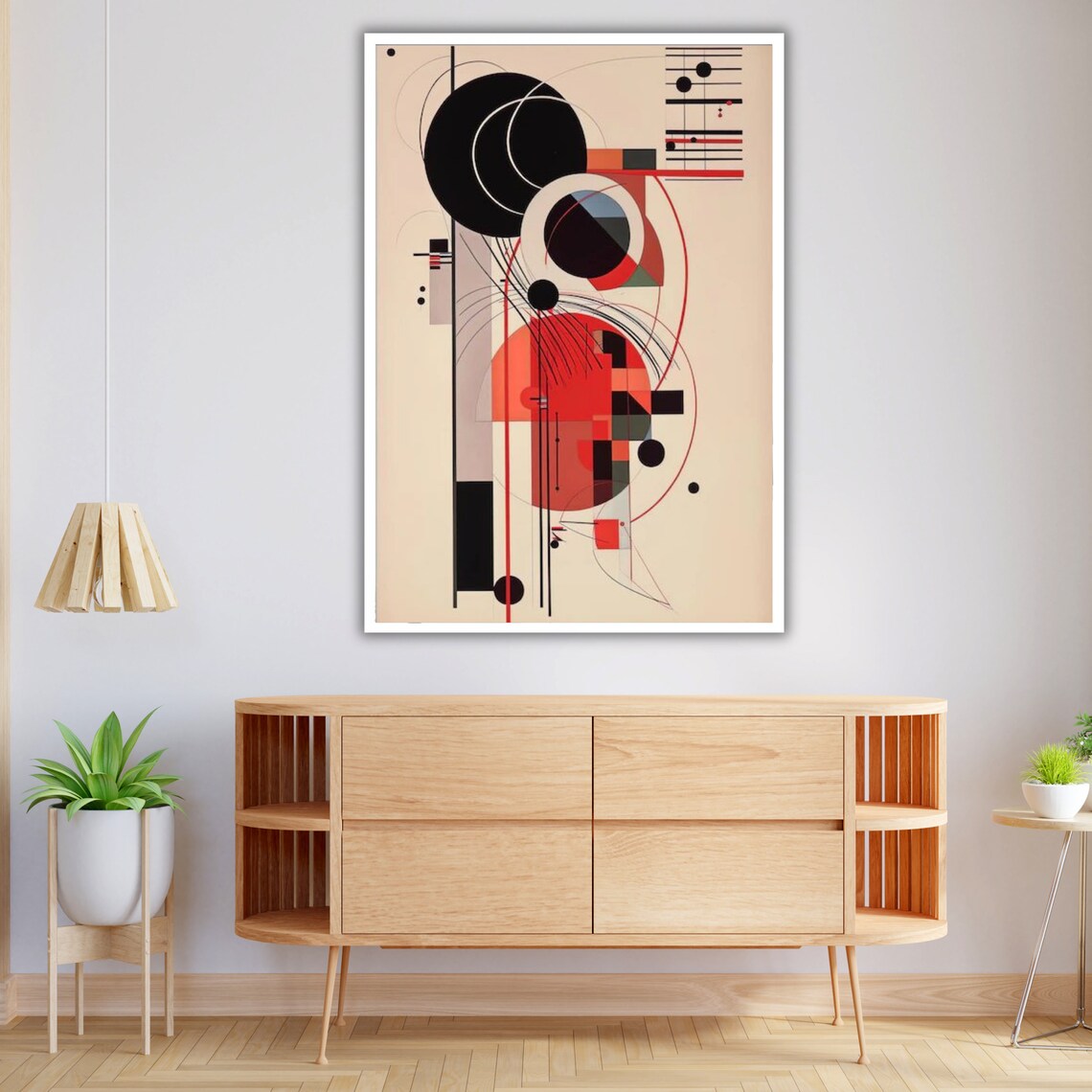 Geometric Bauhaus Abstract Circles Red Black Cream Modernist Art Poster - Image 2