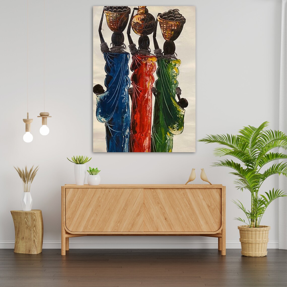 African Women Carrying Baskets Heads Colorful Dresses Art Poster - Image 3