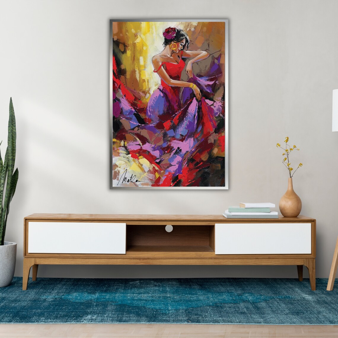 Flamenco Dancer Swirling Red Purple Dress Impressionist Painting Art Poster - Image 4