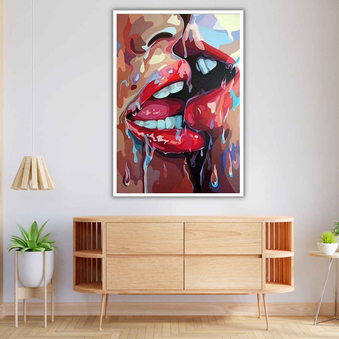 Glossy Red Lips Pop Art Painting Bold Dripping Lipstick Beauty Wall Art - Image 4