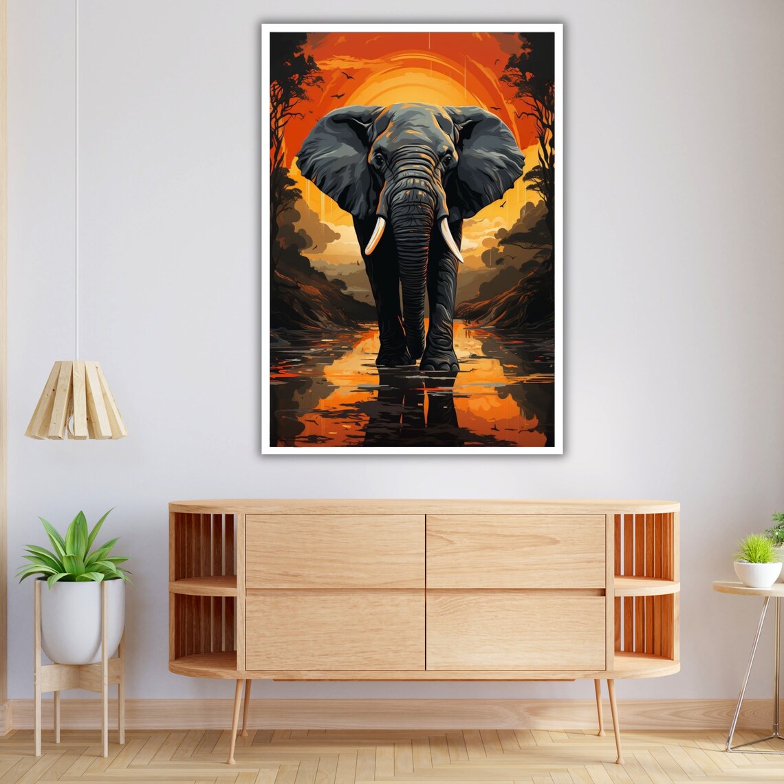 African Elephant Walking At Sunset With Water Reflection Wildlife Poster - Image 4