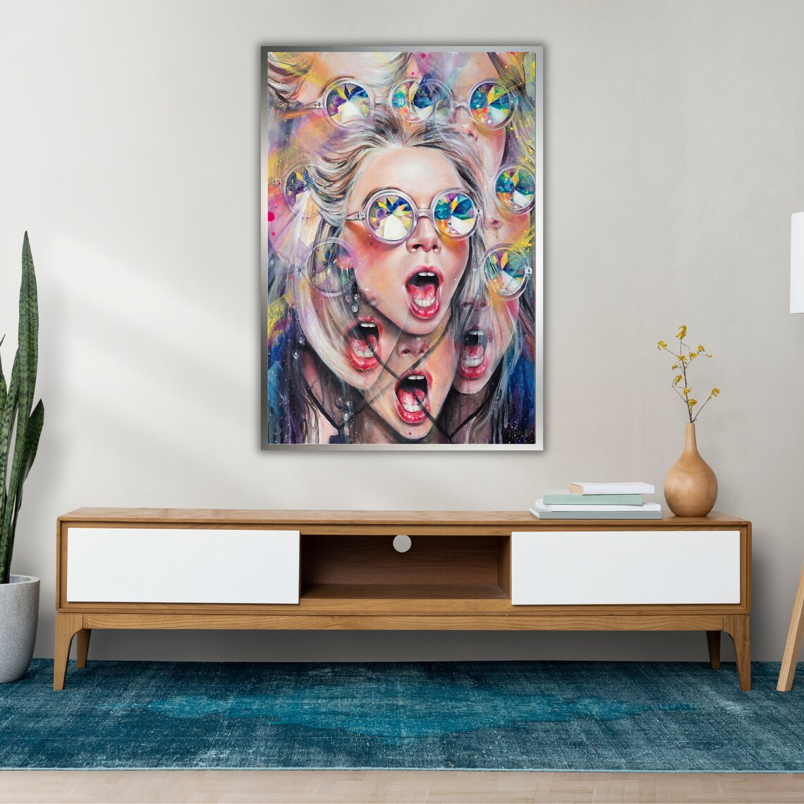 Psychedelic Woman With Kaleidoscope Glasses Pop Art Portrait Wall Print - Image 4