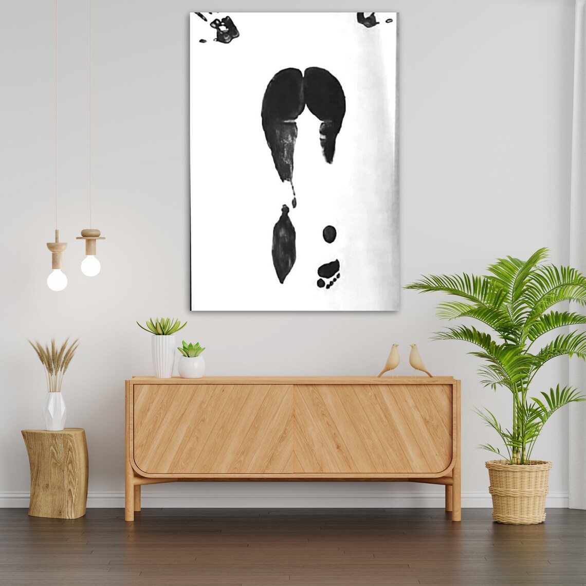 Minimalist Black Footprint Handprint White Background Abstract Modern Art Print - Image 3