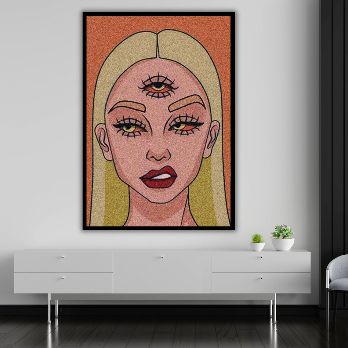 Mystical Third Eye Woman Illustration Retro Line Art Style Wall Poster - Image 4