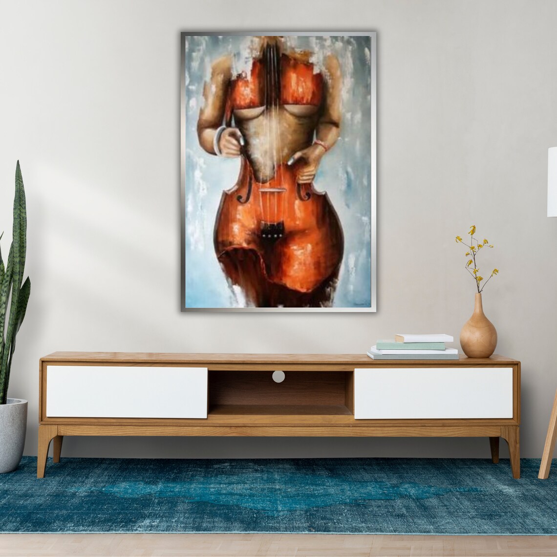 Woman Torso Violin Surreal Music Art Orange Body Instrument Painting Art Print - Image 2