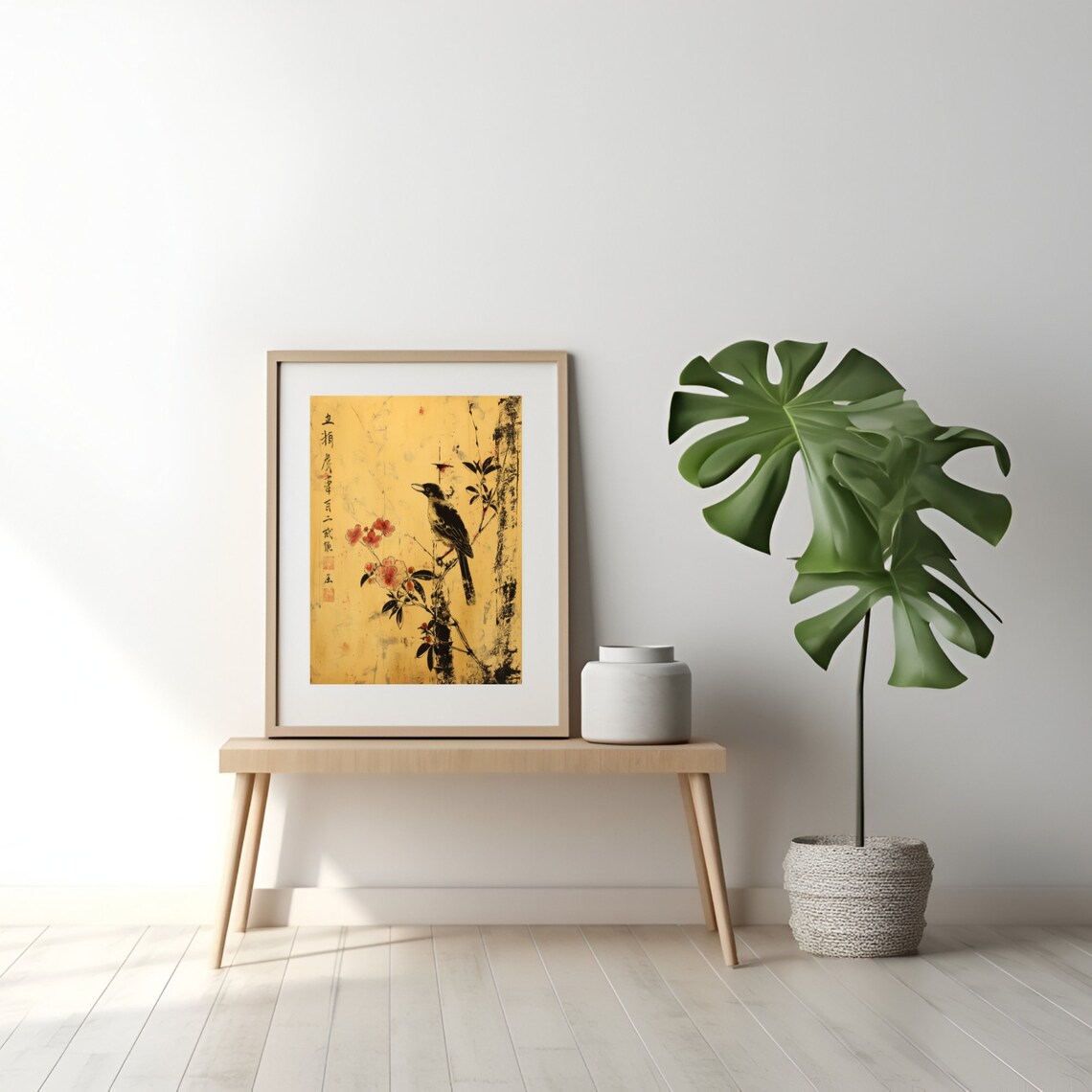 Tranquil Bird On Ancient Tree, Ink Wash Art Print - Image 2