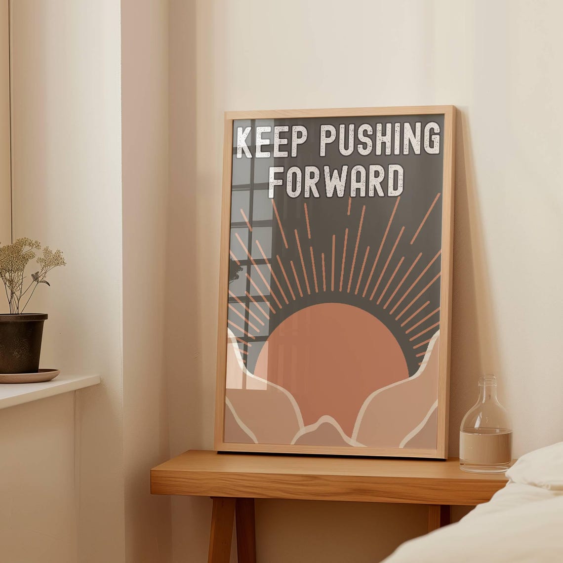 Keep Pushing Forward Boho Sunrise Minimalist Motivational Quote Poster - Image 2