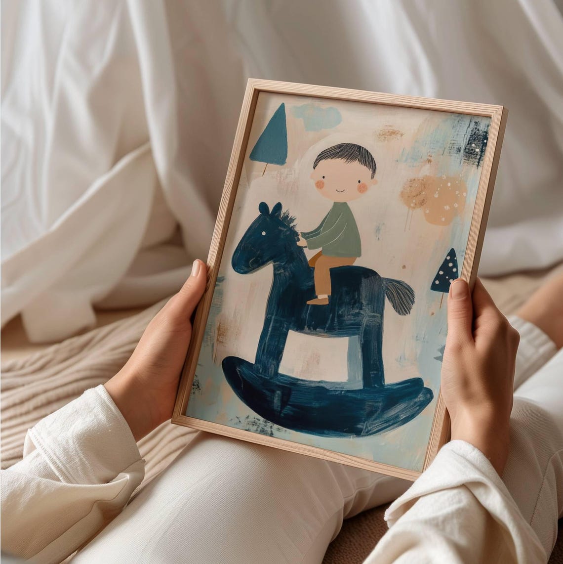 Boy Riding Navy Rocking Horse Nursery Kids Room Artwork Poster - Image 4