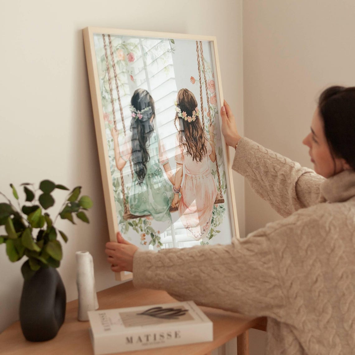 Traditional Indian Pakistani Art Indian Woman Painting Indian Sisters Art Best Friend Gift Punjabi Girls Watercolor Art Brown Girl Art - Image 2
