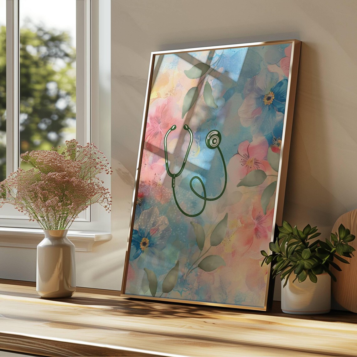 Stethoscope Watercolor Floral Medical Graduation Gift Poster - Image 3