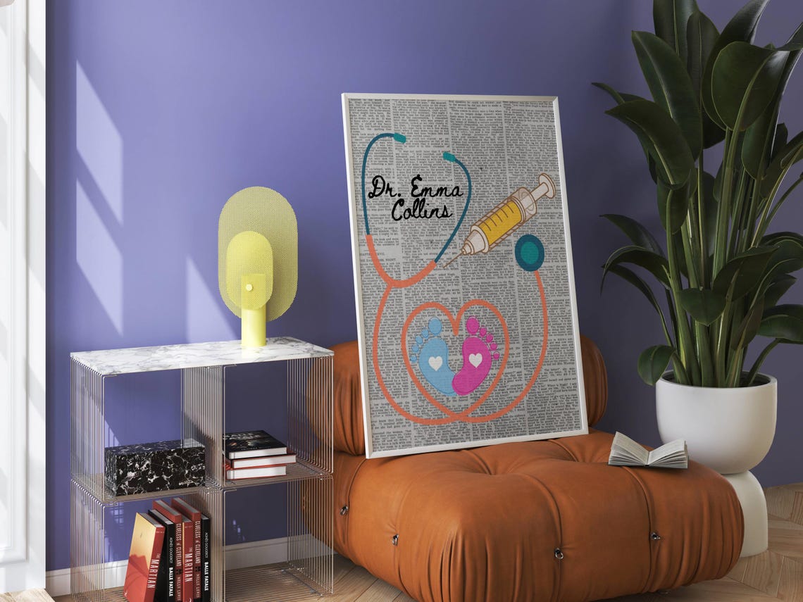 Personalized Pediatric Doctor Name Stethoscope Baby Feet Poster - Image 3