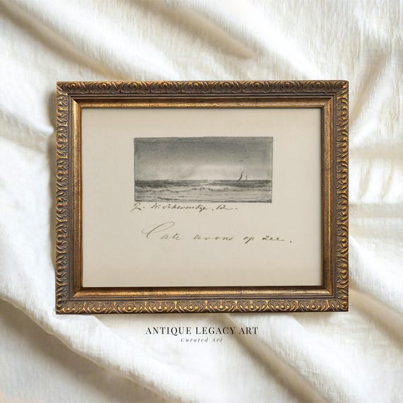 Vintage Sea Sketch Print, Antique Ocean Drawing