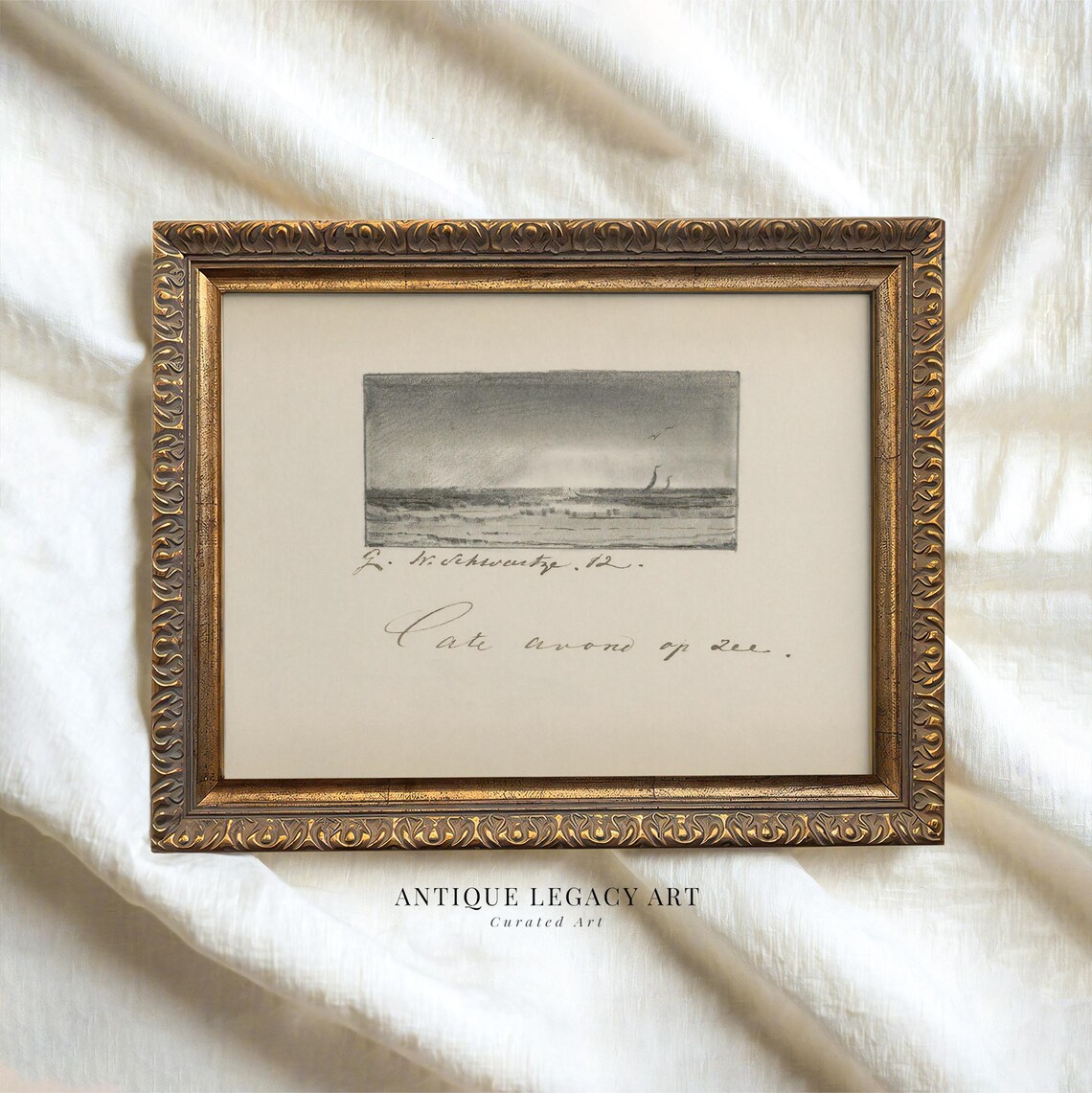 Vintage Sea Sketch Print, Antique Ocean Drawing