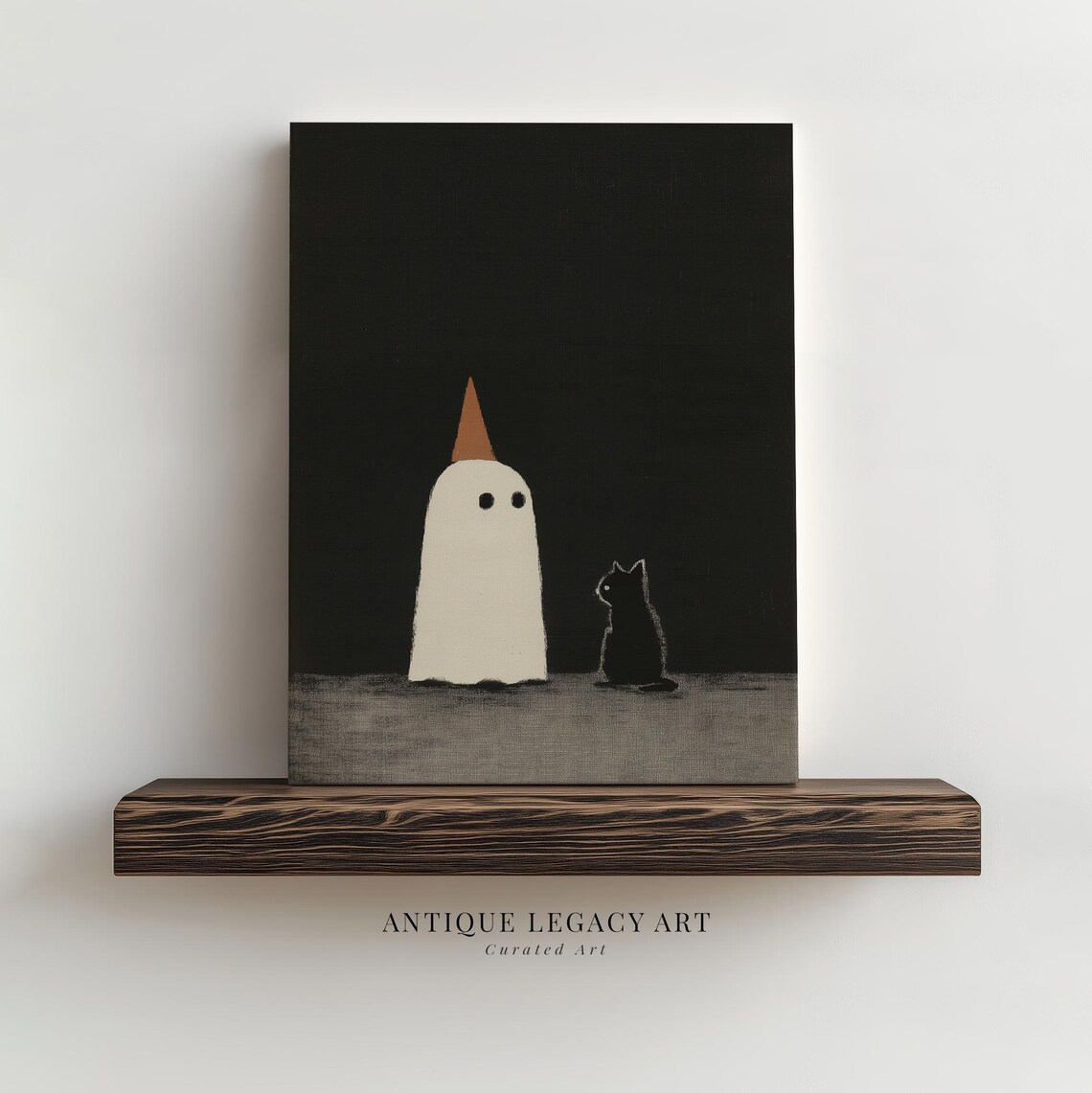 Halloween Cute Black Cat Painting Print Minimalist Gothic Spooky