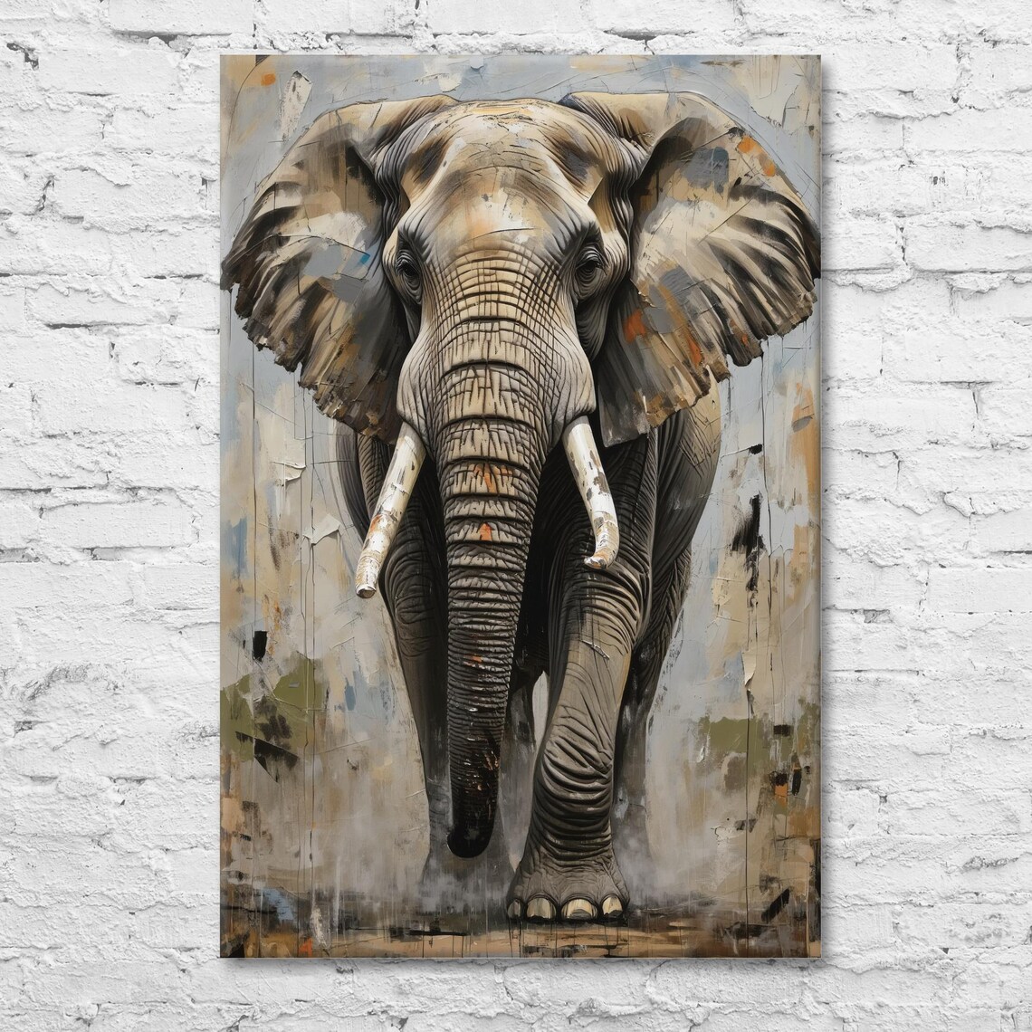 Walking Elephant Front View Textured Earthy Wildlife Art Poster - Image 2