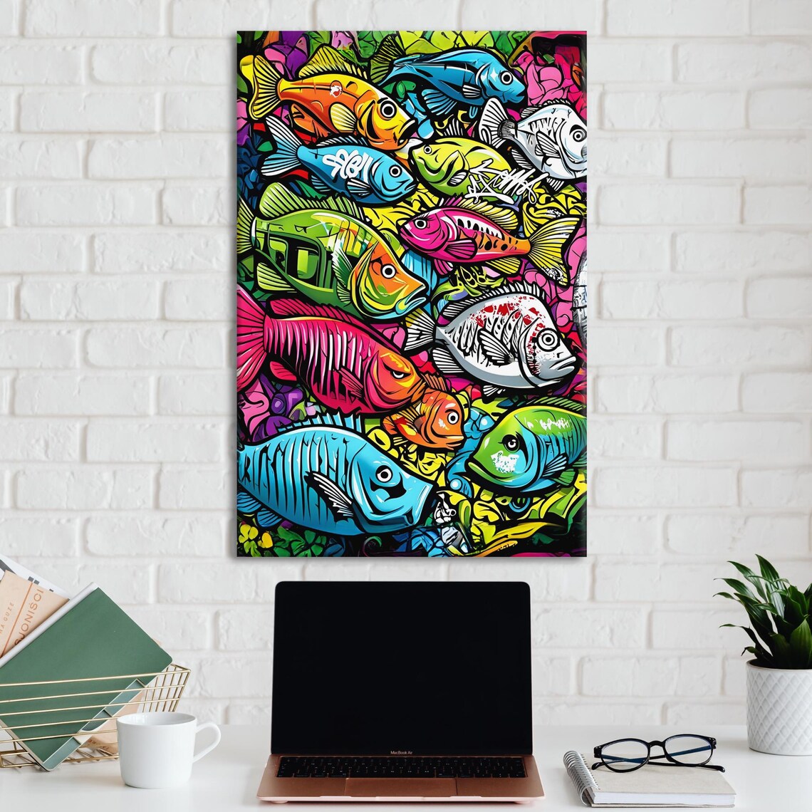 Colourful Fish Graffiti, Vibrant Coral Reef Art Print