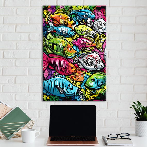 Colourful Fish Graffiti, Vibrant Coral Reef Art Print