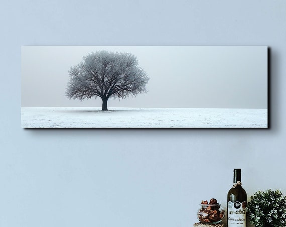 Minimalist Lone Tree Wall Art Print Panoramic Wall Decor Livingroom Ready To Hang Nature Wilderness Decor Snow And Tree Decor