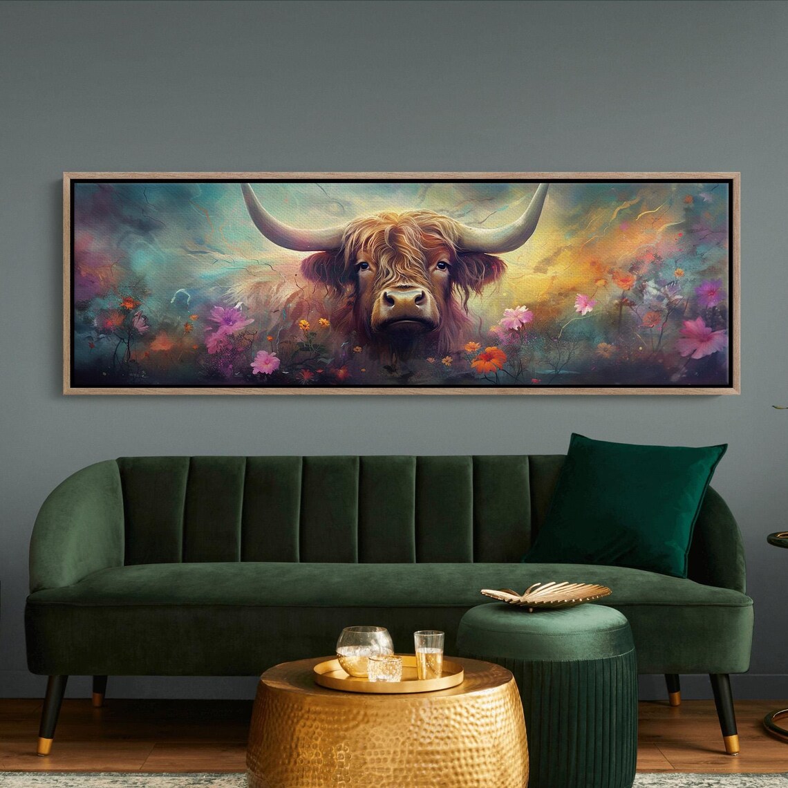 Highland Cow Panoramic Art Print, Farmhouse Decor
