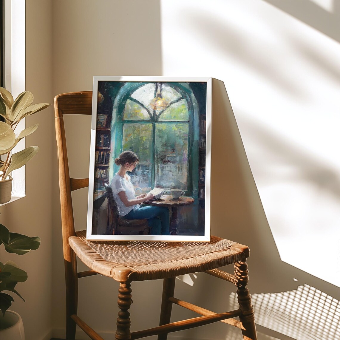 Woman Reading in a Vintage Coffee Shop, Art Print - Image 2