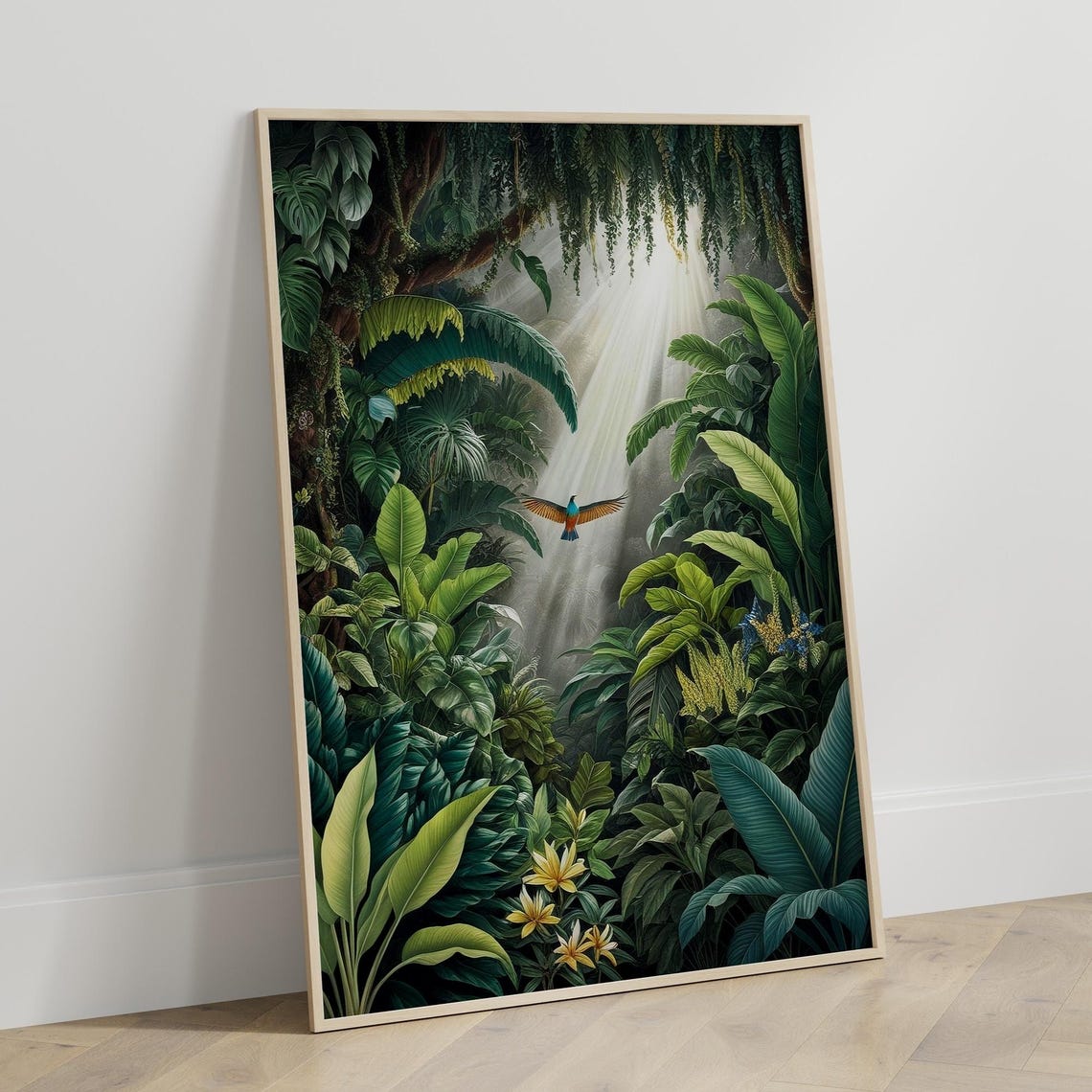 Tropical Jungle Sunbeams Flying Bird Lush Botanical Wall Poster - Image 4