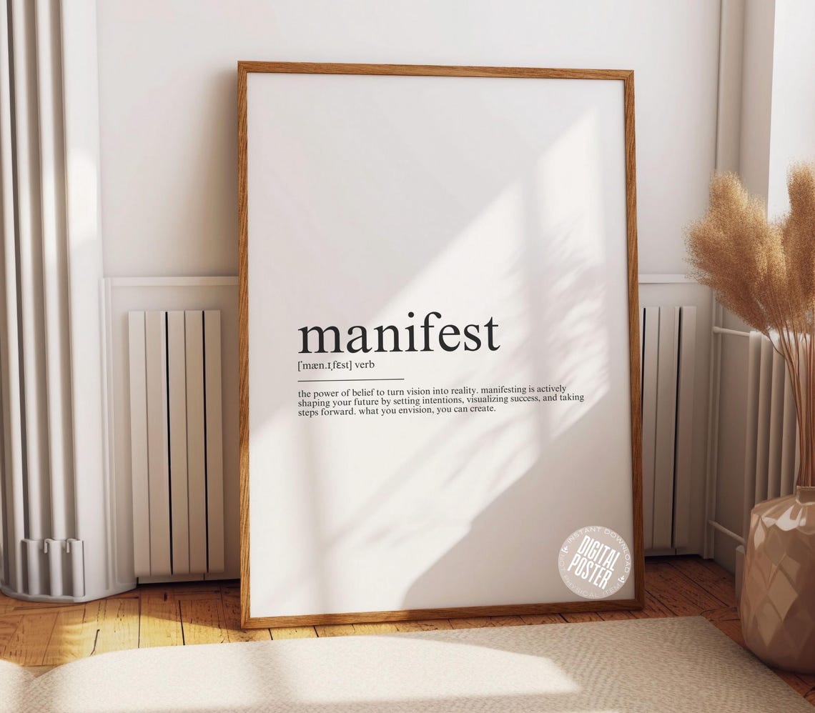 Manifest Definition Dictionary Style Inspirational Vision Quote Poster