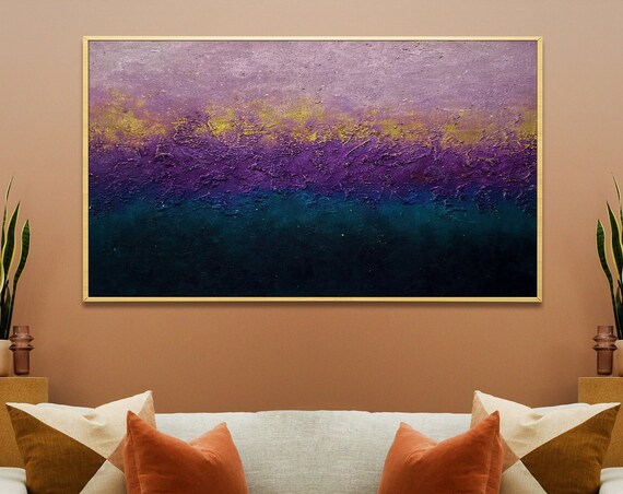 Violet Blue Gold Abstract Art Print, Bold Modern