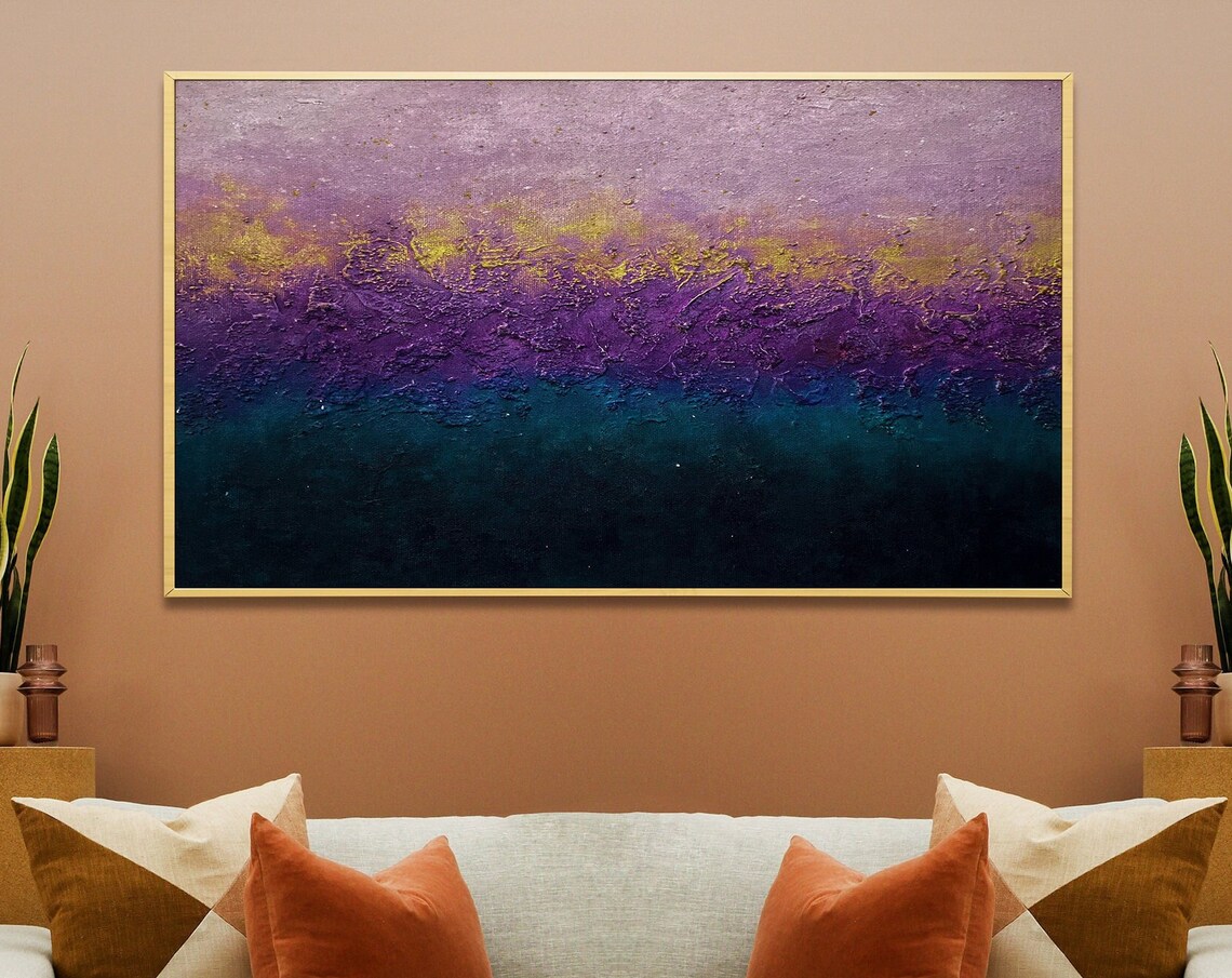 Violet Blue Gold Abstract Art Print, Bold Modern
