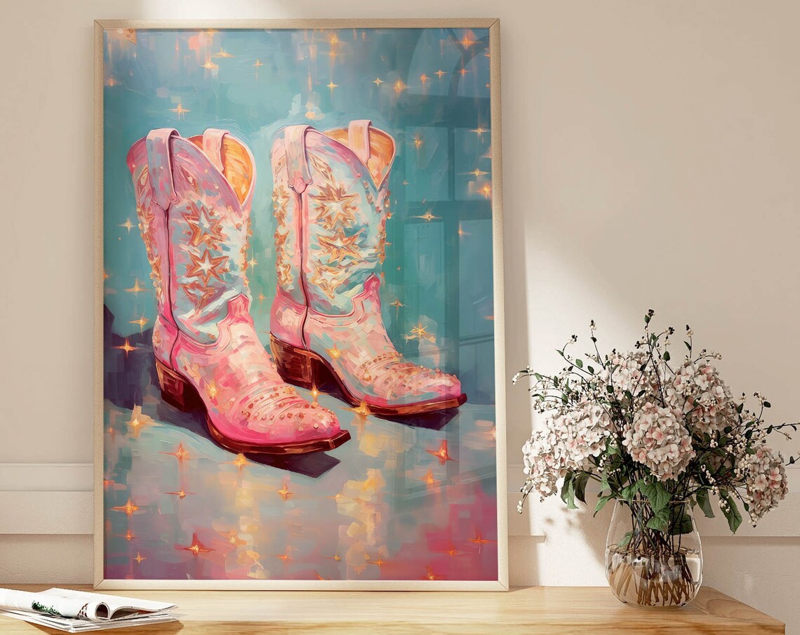 Cowgirl Art Print, Trendy Preppy Maximalist Decor