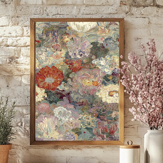 Klimt Inspired Abstract Floral Mosaic Colorful Botanical Poster