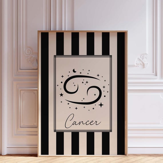 Cancer Wall Art Print Zodiac Sign Astrology Poster Celestial Striped Modern Horoscope