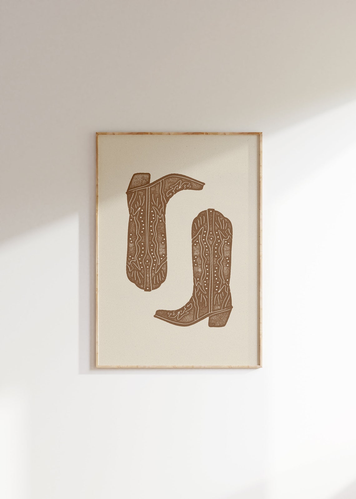 Brown Cowboy Boots Line Drawing Vintage Western Rustic Decor Print - Image 2