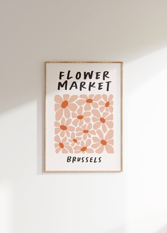 Brussels Flower Market Beige Daisy Minimal Botanical Art Poster