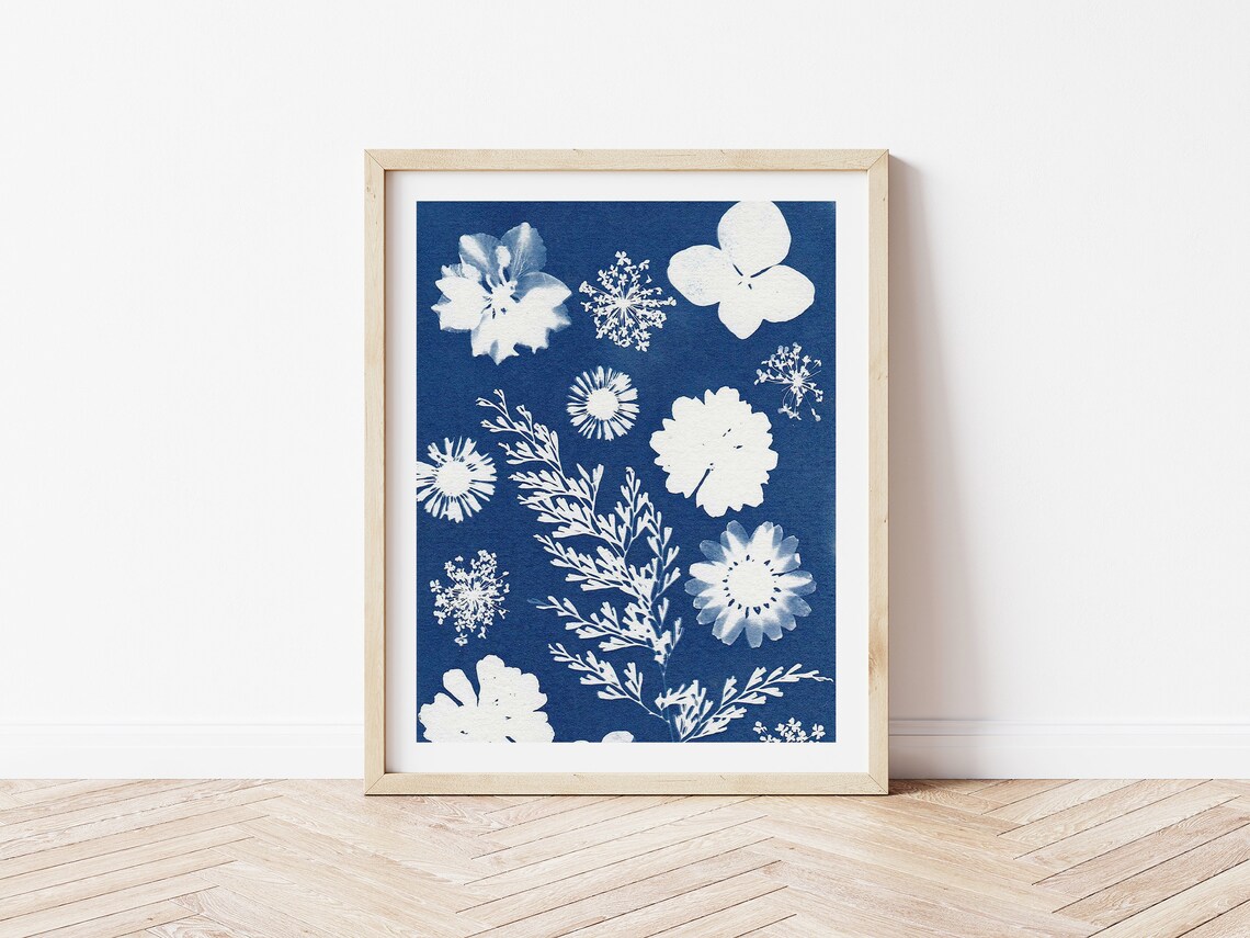 Modern Boho Cyanotype Botanical Floral Art Print - Image 2