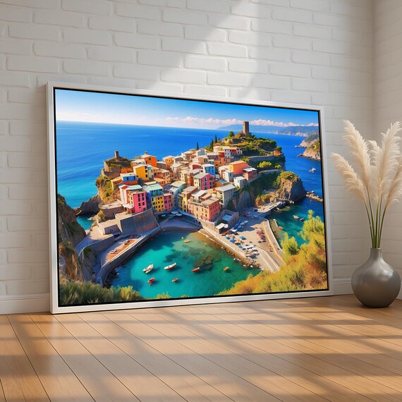 Colorful Mediterranean Seaside Village Cliffside Harbor Town Poster