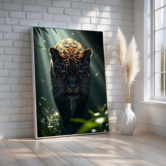 Blueeyed Leopard Wall Art Jungle Predator Canvas Print Bold Wildlife Decor For Office Den Or Modern Home Ready To Hang