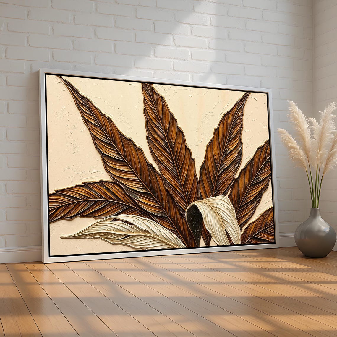 Copper Tropical Leaf Textured 3D Botanical Neutral Home Decor Poster
