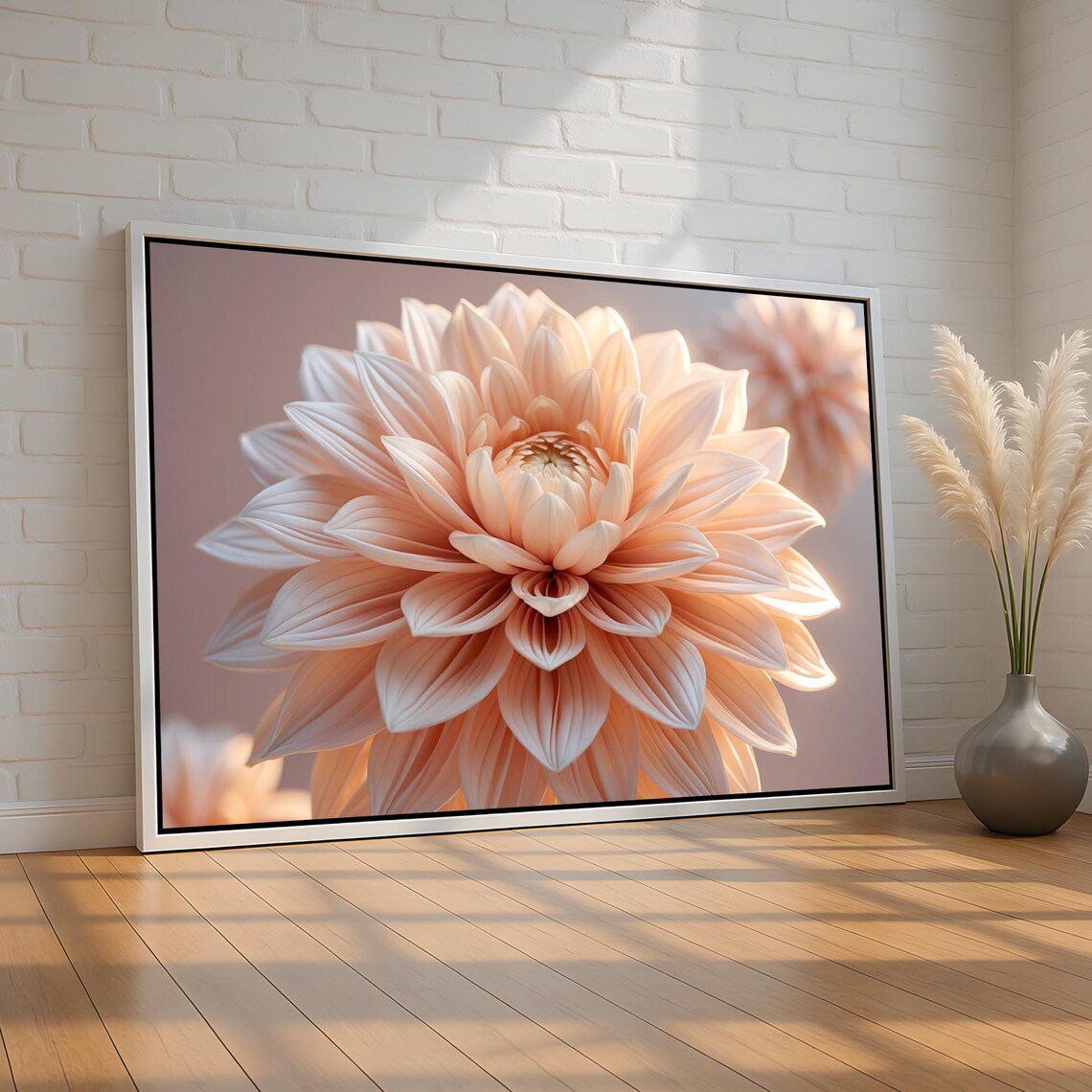 Peach Dahlia Bloom Macro Botanical Flower Elegant Bedroom Poster