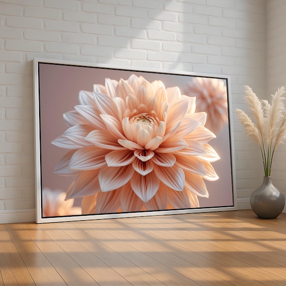 Peach Dahlia Bloom Macro Botanical Flower Elegant Bedroom Poster
