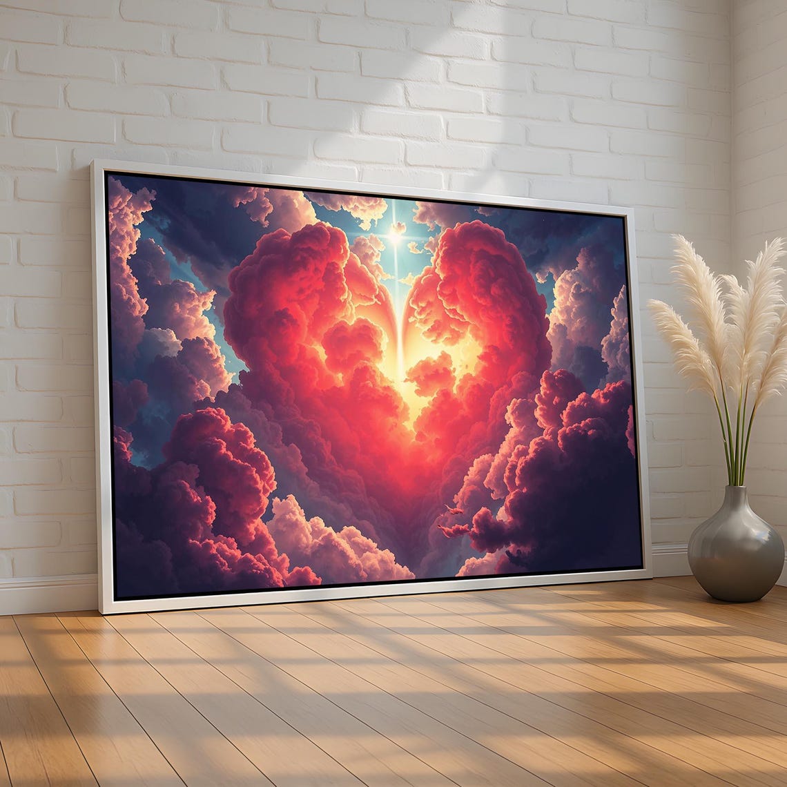 Heart Shaped Clouds Sunset Pink Gold Sky Inspirational Love Art Poster