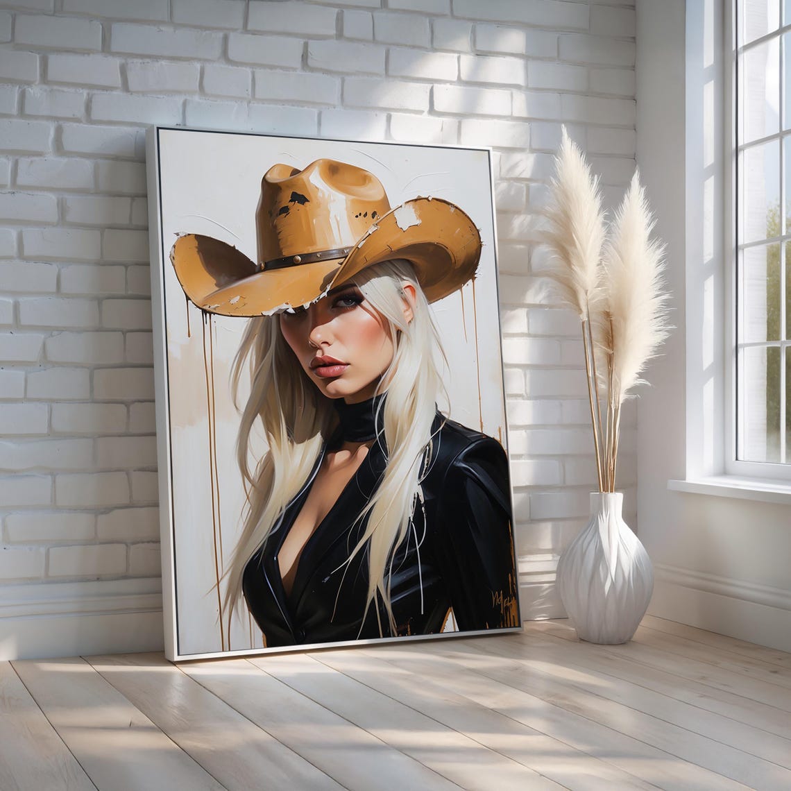 Cowgirl Portrait Canvas Poster Western Woman Wall Art Rustic Country Decor For Living Room Bedroom Or Office Ready To Hang