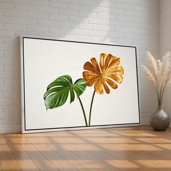 Gold And Green Tropical Leaf Wall Art Modern Botanical Canvas Print Elegant Nature Decor For Living Room Or Office Ready To Hang