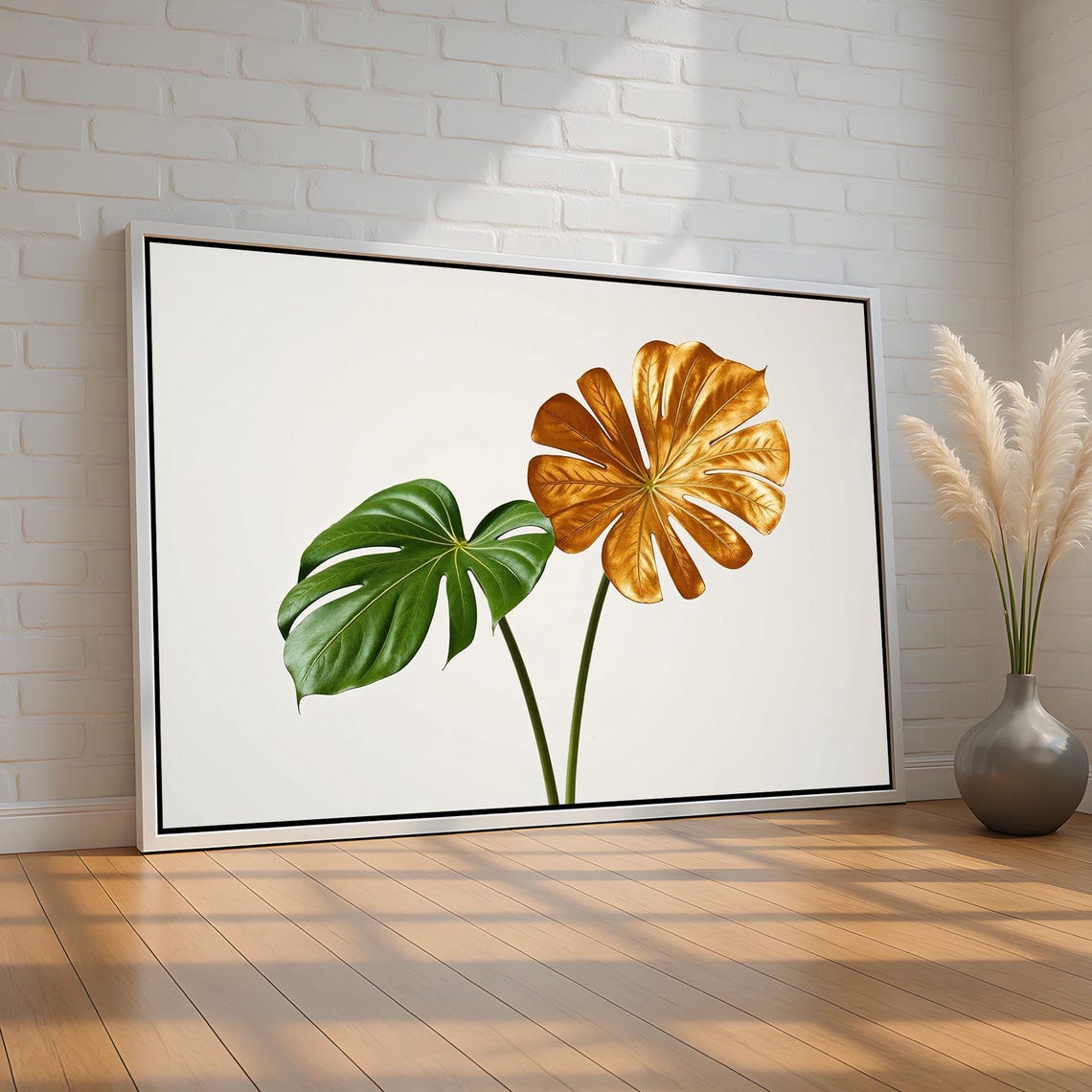 Gold Green Monstera Leaf Modern Tropical Botanical Minimalist Poster