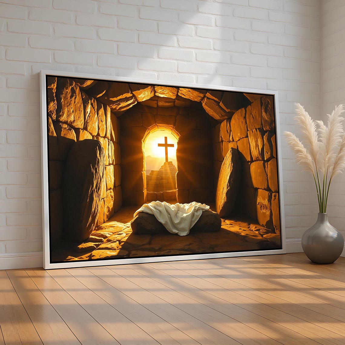 Empty Tomb At Sunrise With Cross He Is Risen Christian Easter Wall Art