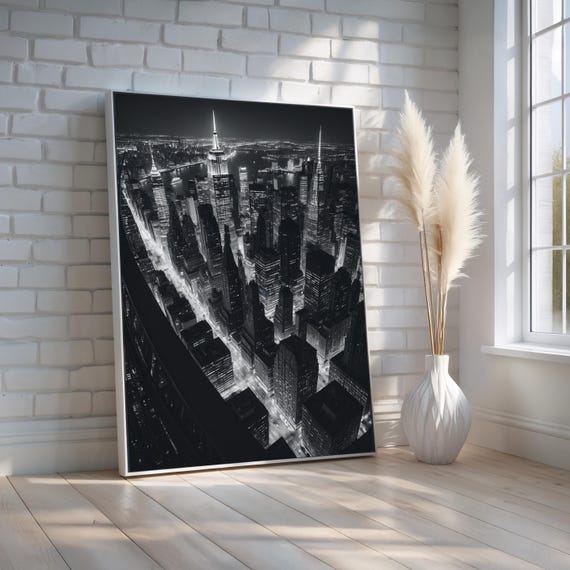 New York City Skyline Art Print, Black And White