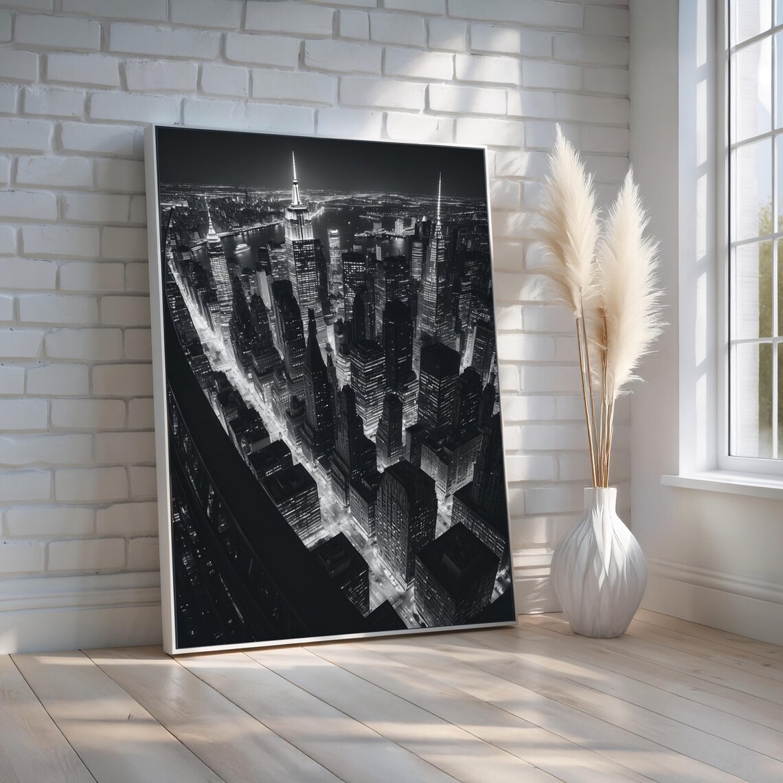 New York City Skyline Art Print, Black And White